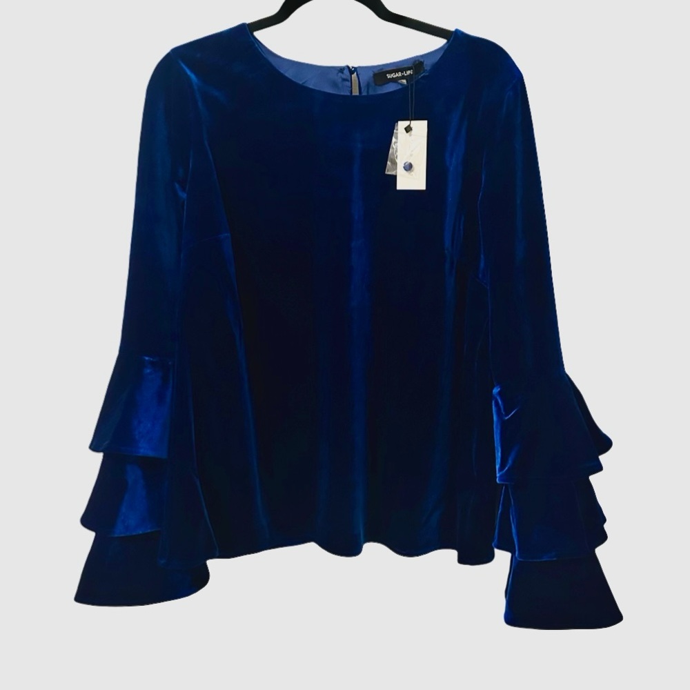 NWT - Sugar lips Blue Velvet Blouse (L)